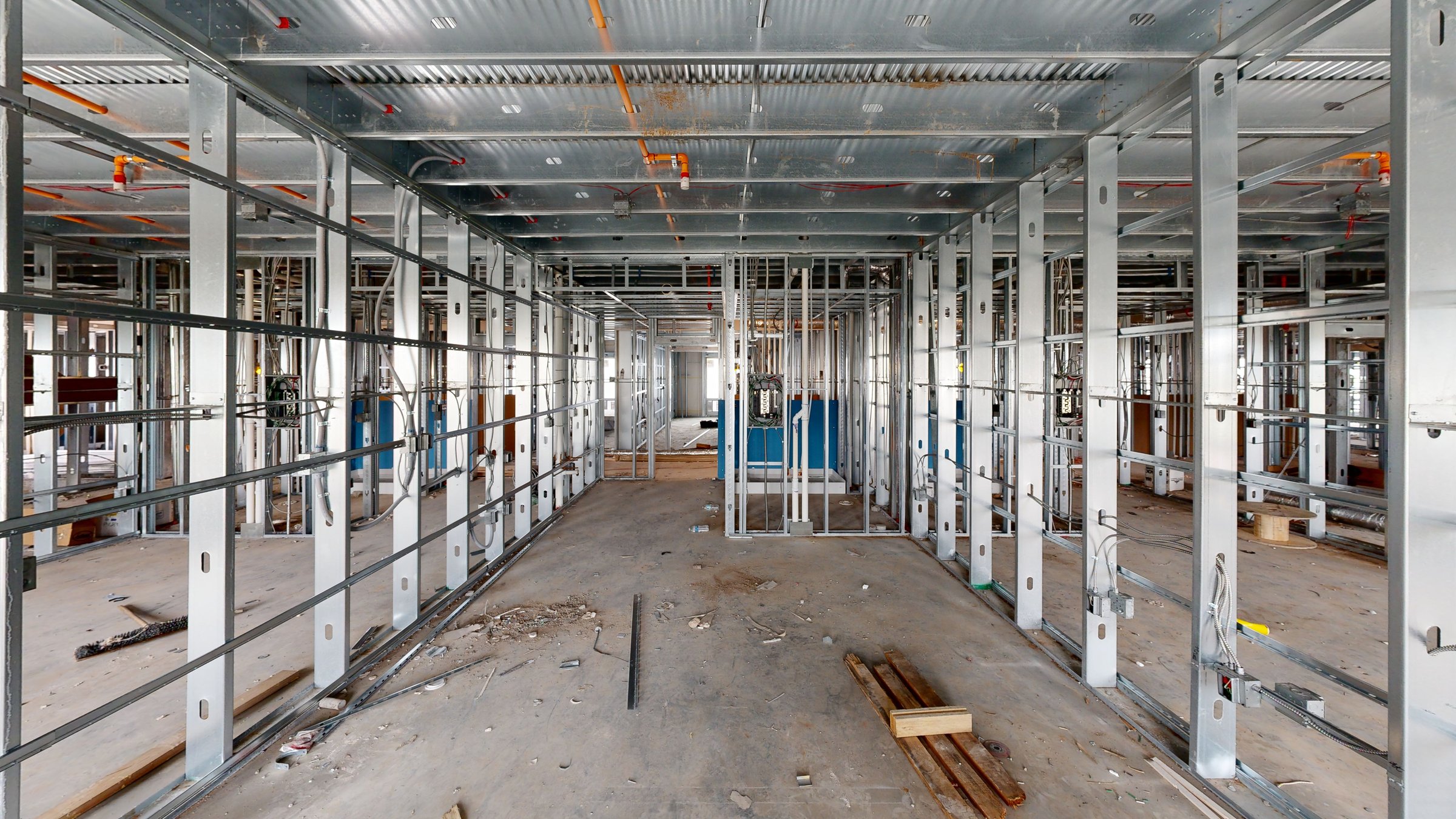 Guest room framing and ceiling work, Hilton hotel construction